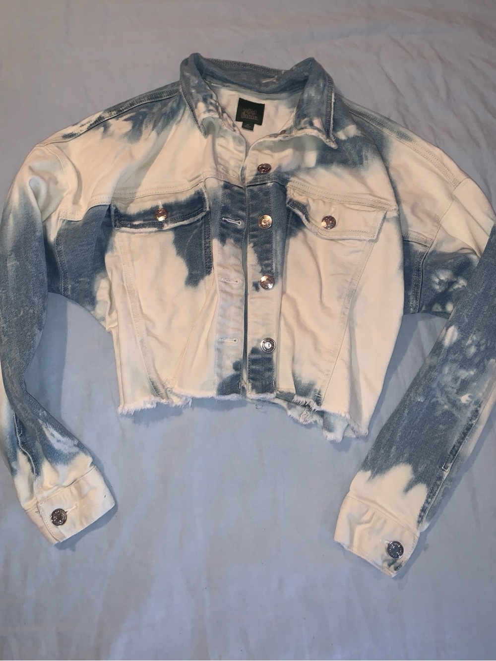 wild fable oversized Cropped Tie-Dye Denim Jacket - White & Blue